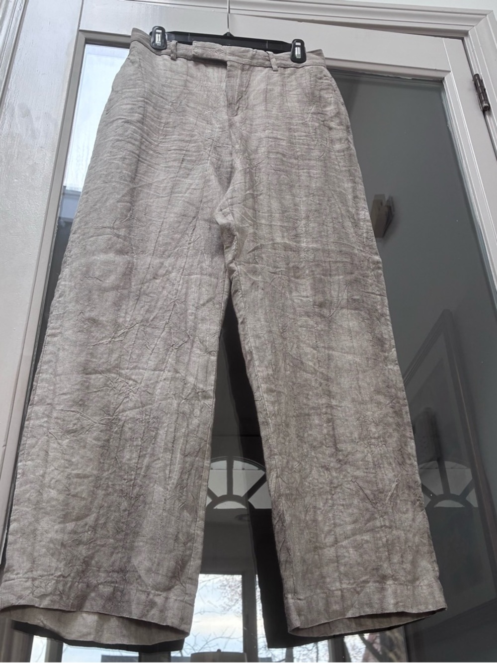 Zara 100% Linen Wide Leg Pants - Natural Crinkle - S - Picture 7 of 12